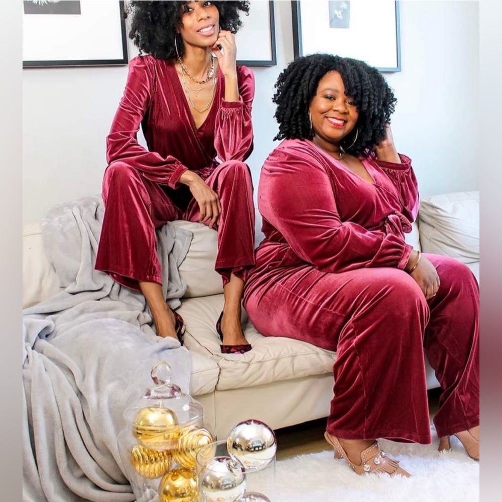 ModCloth A Velvet Persuasion Ribbed Long Sleeve Wide Leg Jumpsuit in Wine Red